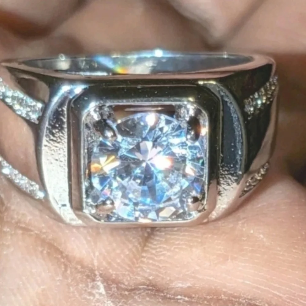 Mens Silver Ring with Large Square Gemstone Sz 8